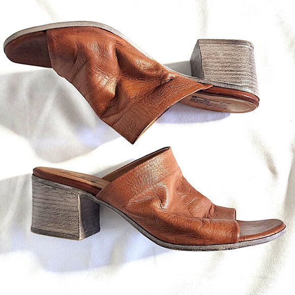 Miz Mooz Silvie caramel leather open toe block heel mules size 38 - Picture 4 of 9